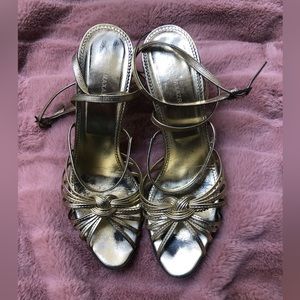 BCBG Maxazra Gold Metallic strappy heels